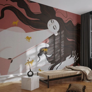 Custom Wallpaper Standard Eco - Dream of a Golden Horse - Woman, Portrait, Minimalism