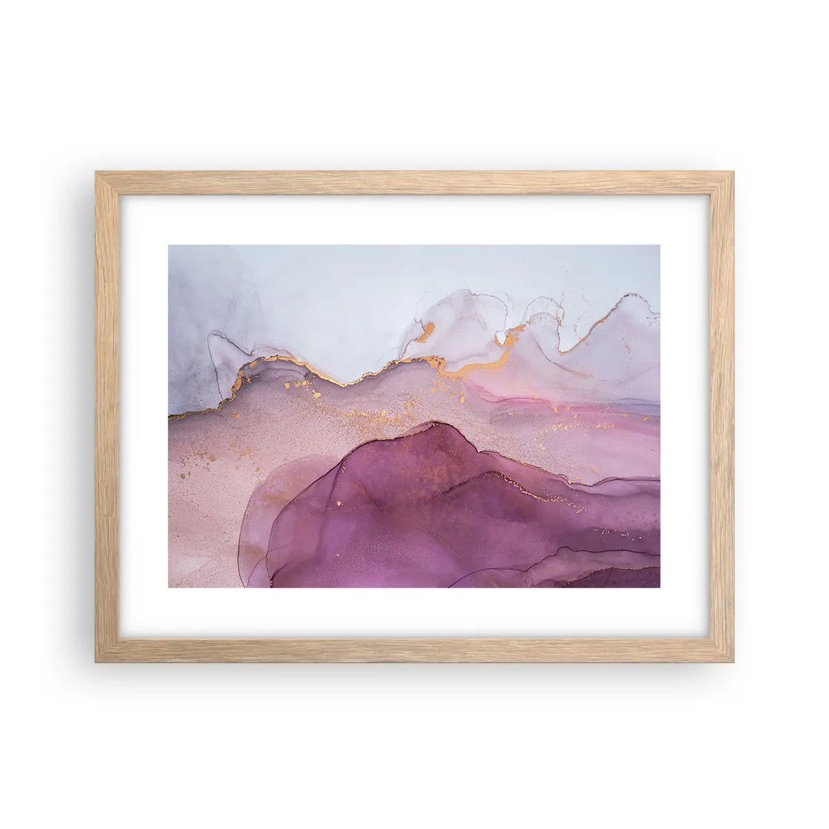 Poster in light oak frame - Waves of Violet and Purple - 40x30 cm
