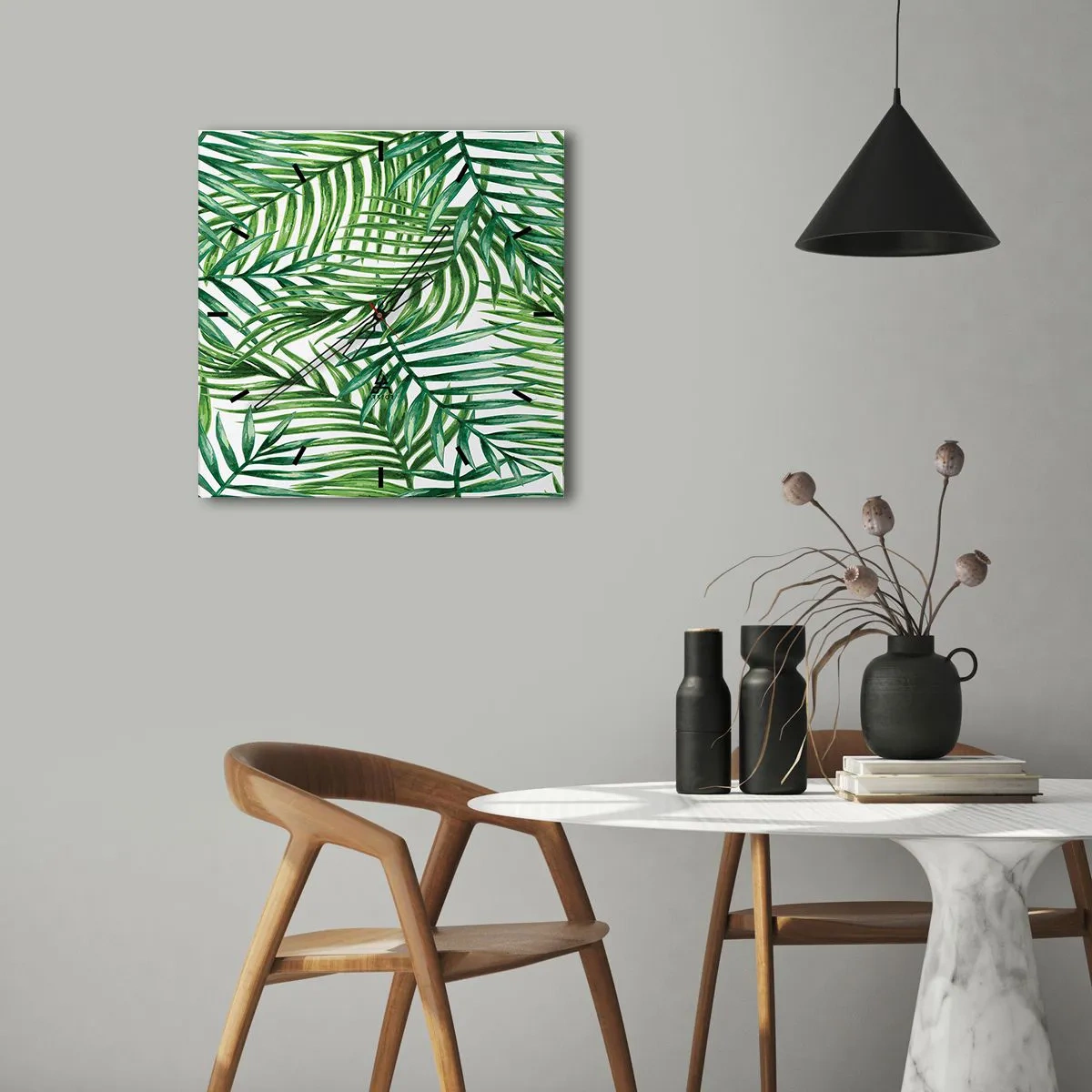 Wall clock - Clock on glass - Under the Green Canopy - 30x30 cm