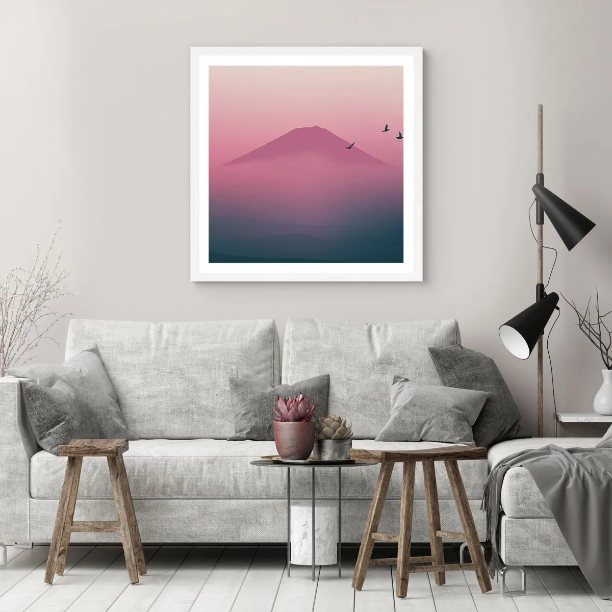 Poster in white frmae - Wanderers above Clouds - 30x30 cm