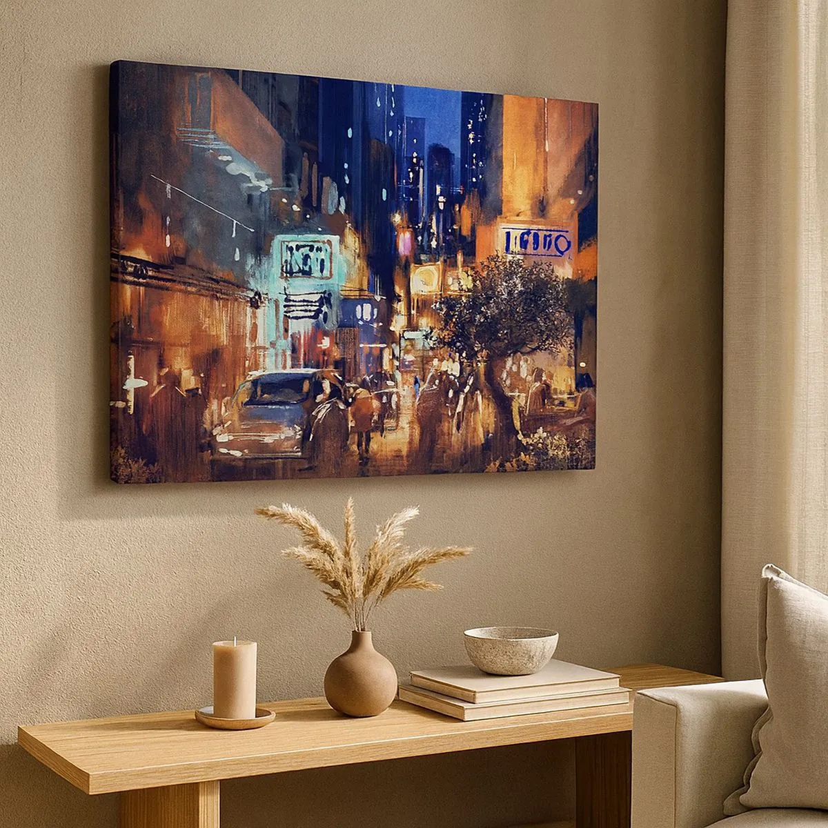 Canvas picture - Evening cityscape in the Impressionist style - 70x50cm - City Doesn't Sleep - Modern wall decoration for the living room and bedroom ARTTOR