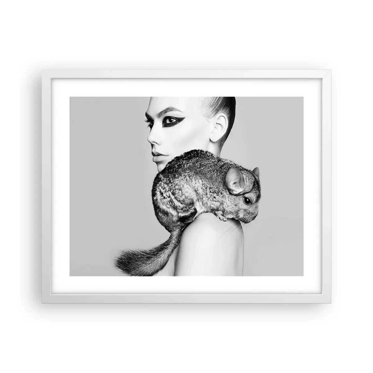 Poster in white frmae - Lady with a Chinchilla - 50x40 cm