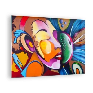Glass picture - Colorful abstraction of faces in street art style - 70x50cm - Touching with a Colour - Modern wall decoration for the living room and bedroom ARTTOR