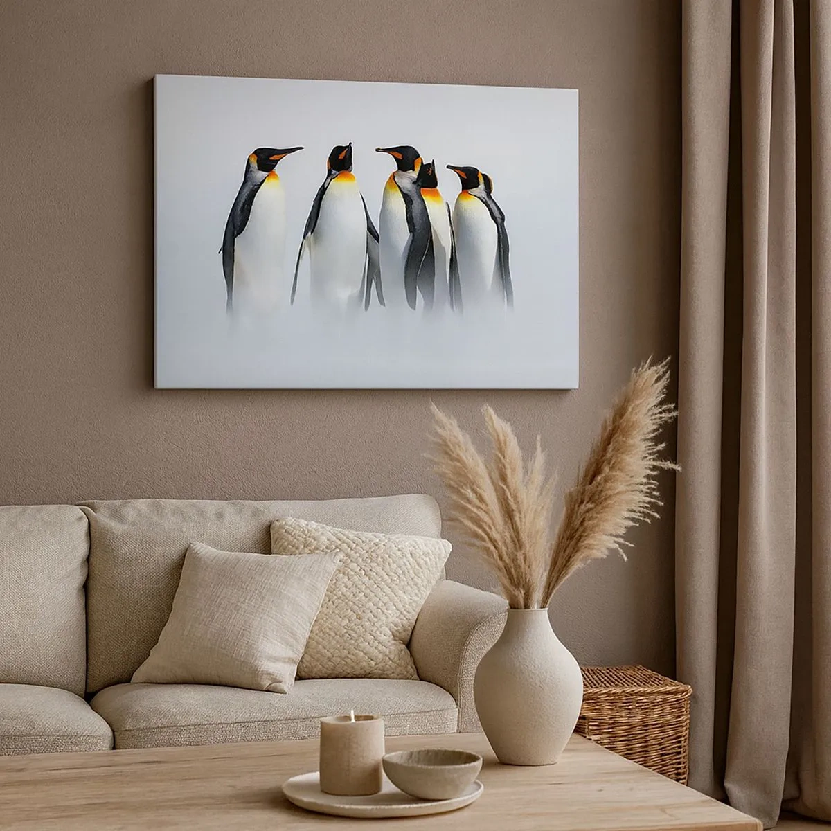 Canvas picture - A group of emperor penguins in the winter fog - 70x50cm - Meeting in Tuxedos - Modern wall decoration for the living room and bedroom ARTTOR