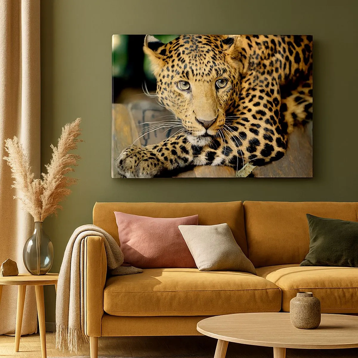 Canvas picture - Portrait of a leopard in its natural surroundings - 70x50cm - Don't be Shy, Come Closer - Modern wall decoration for the living room and bedroom ARTTOR