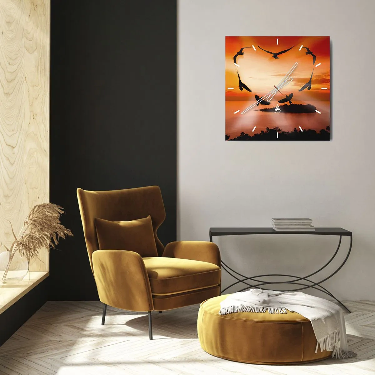 Wall clock - Clock on glass - Love the World Like Birds - 40x40 cm