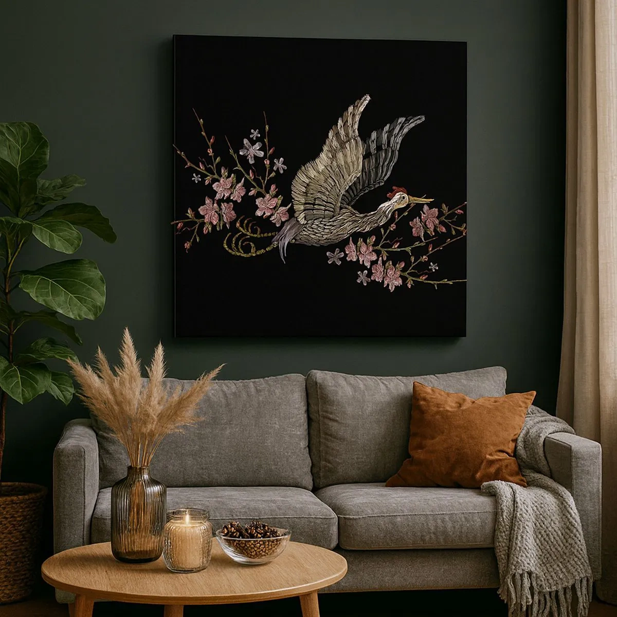 Canvas picture - Exotic, Embroidered Bird - 30x30 cm