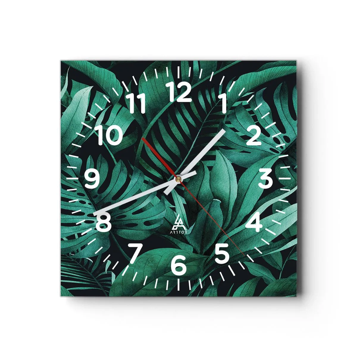 Wall clock - Clock on glass - Depth of Tropical Green - 30x30 cm