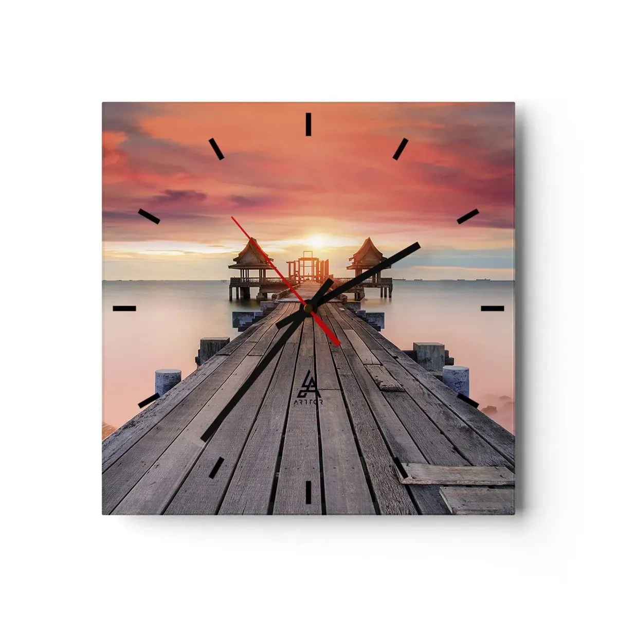 Wall clock - Clock on glass - Sunset on the East - 40x40 cm