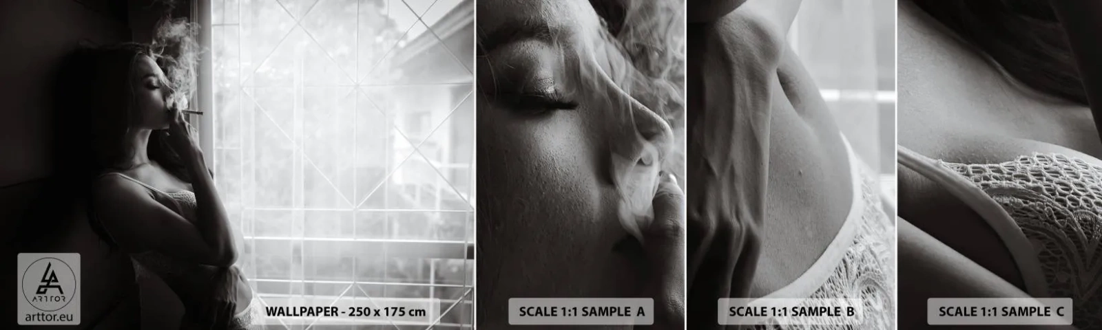 Photo Wallpaper Sample Standard Eco - Sensual Moment - Woman, Cigarette, Bedroom - 100x30 cm