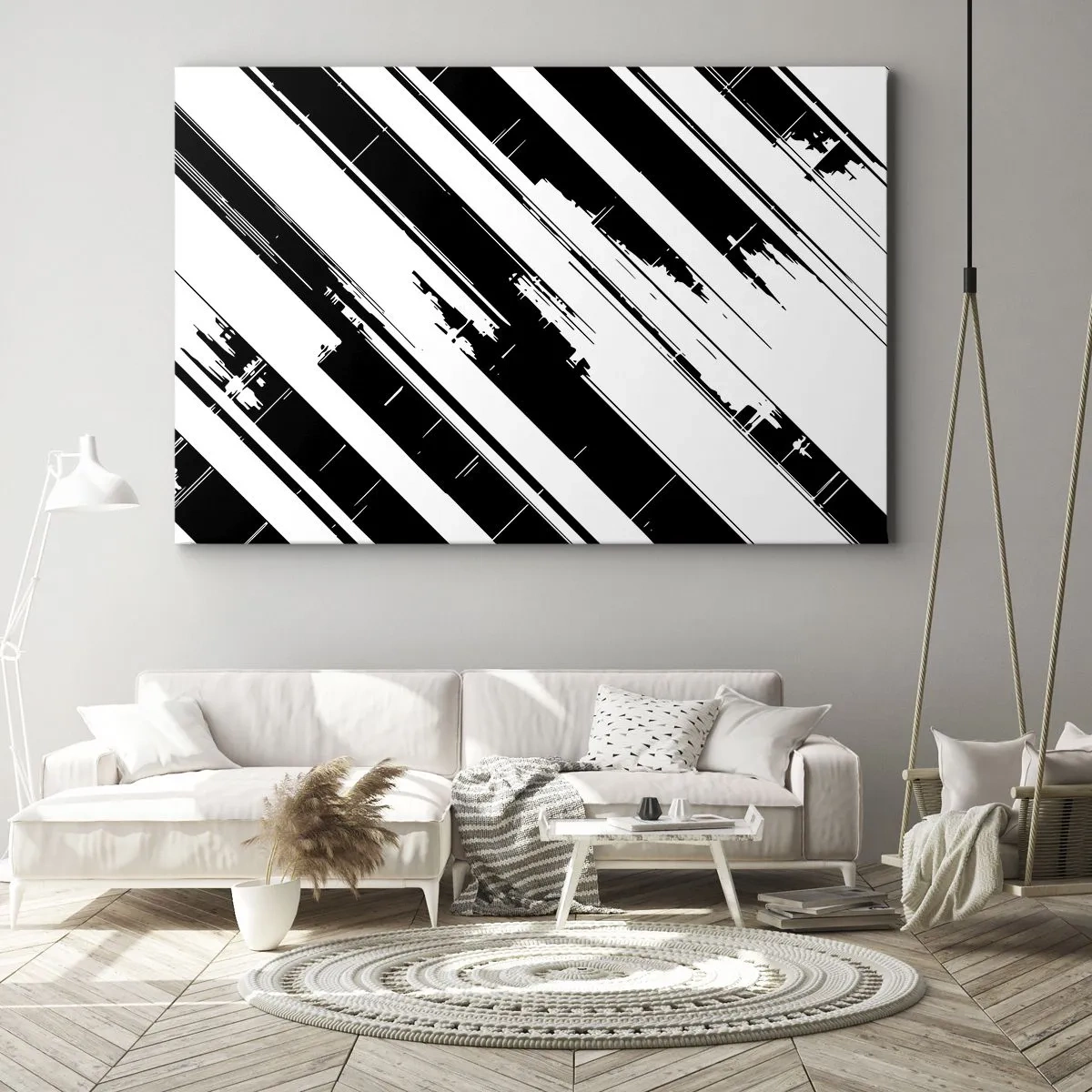 Canvas picture - Black and white lines and geometric patterns in a modern style - 70x50cm - Intensive and Dynamic Composition - Modern wall decoration for the living room and bedroom ARTTOR