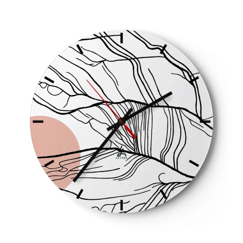 Wall clock - Clock on glass - Artistic black lines resembling twigs on a white background - 30x30cm - In a Web of Twigs - Modern wall decoration for the living room, kitchen, and bedroom ARTTOR