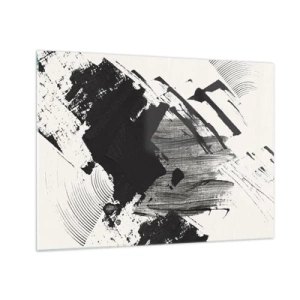 Glass picture - Expressive abstraction in black and white with dynamic strokes. - 70x50cm - Abstract - Expression of Black - Modern wall decoration for the living room and bedroom ARTTOR