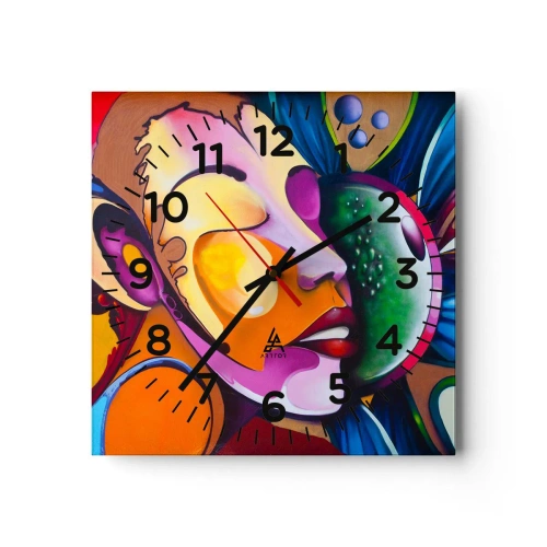 Wall clock - Clock on glass - Touching with a Colour - 30x30 cm