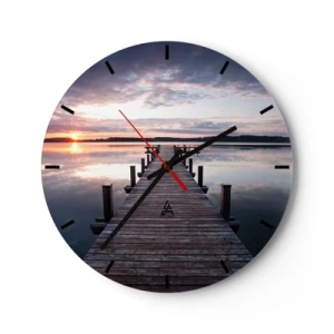 Wall clock - Clock on glass - Wooden jetty leading to the lake at sunset - 30x30cm - Quiet Border of Night and Day - Modern wall decoration for the living room, kitchen, and bedroom ARTTOR