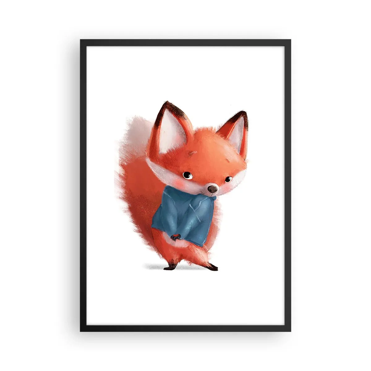 Poster in black frame - A charming red fox in a blue sweater - 50x70cm - Do I Look Good in It? - Modern wall decoration for the living room and bedroom ARTTOR