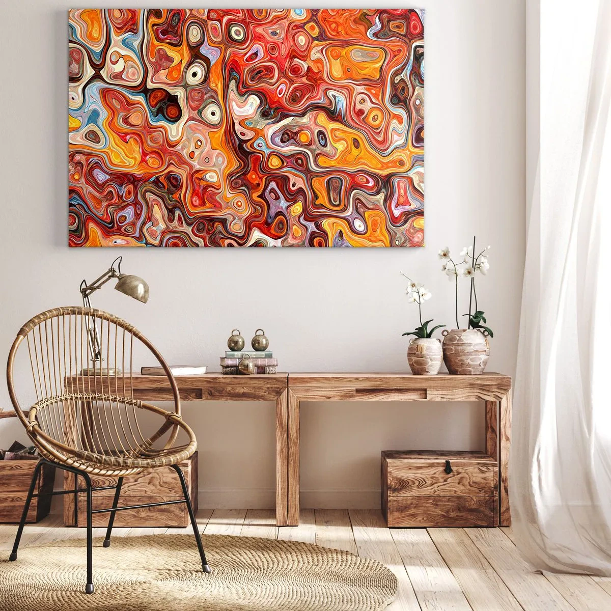 Canvas picture - An abstract composition in warm shades of red, orange and yellow. - 70x50cm - If Nuts Dissolved in Honey - Modern wall decoration for the living room and bedroom ARTTOR