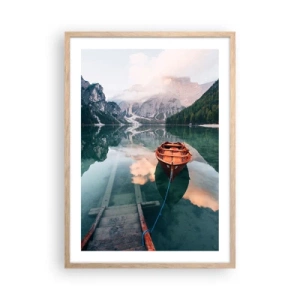 Poster in light oak frame - Peaceful Dream of the Mountains - 50x70 cm
