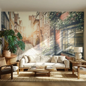 Photo Wallpaper Premium Sand - Rosy Alley in a Pink Glow - City, Netherlands, Architecture - 350x256 cm