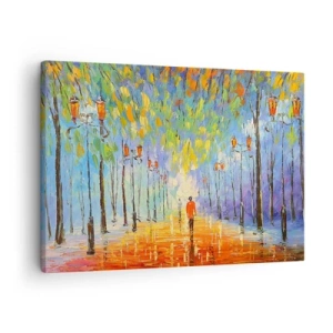 Canvas picture - A picturesque walk among the lanterns on a rainy night - 70x50cm - Night Rain Song  - Modern wall decoration for the living room and bedroom ARTTOR