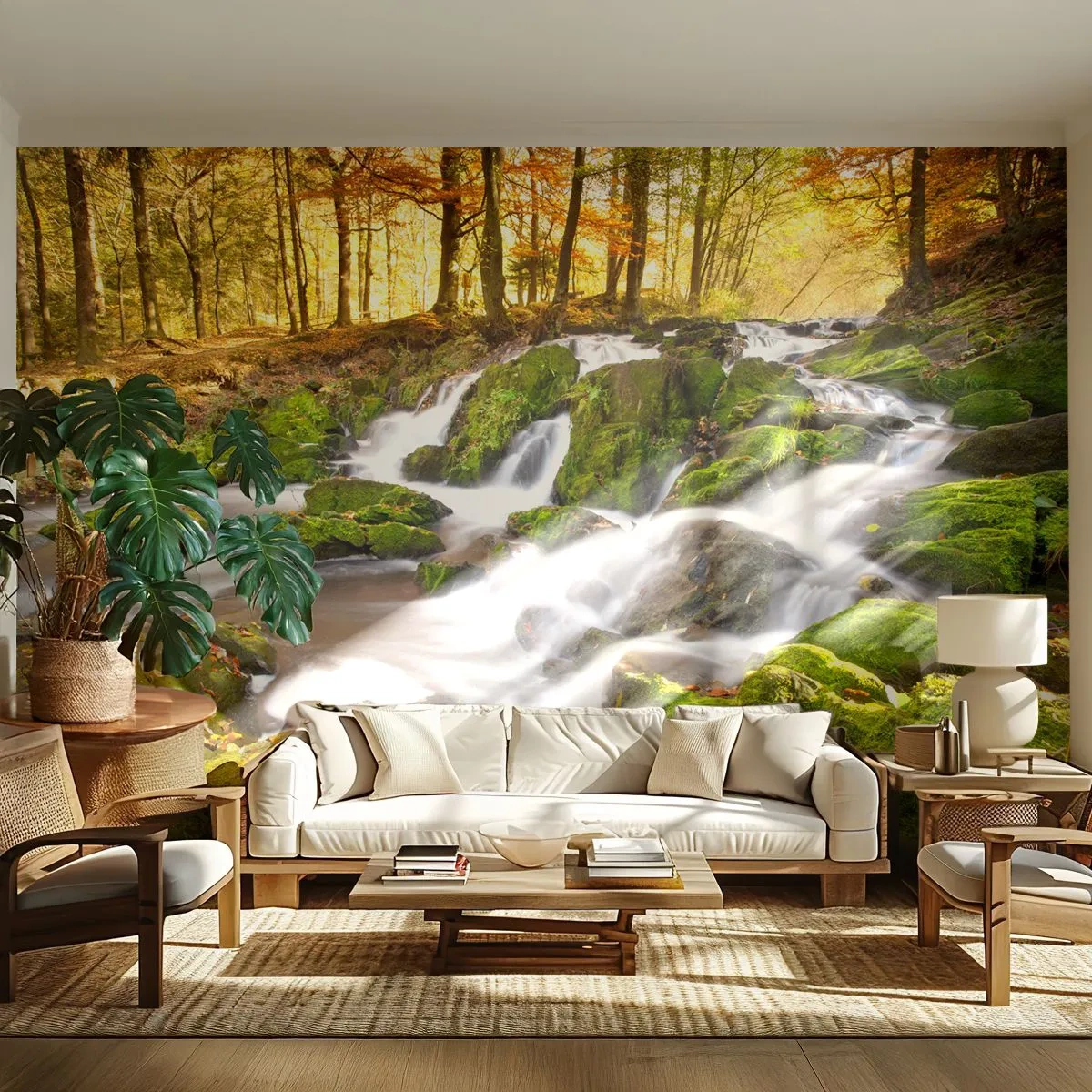 Self-Adhesive Photo Wallpaper Deluxe Sticker - Gingerly through an Autumnal Forest - Landscape, Forest, Mountain stream - 250x175 cm