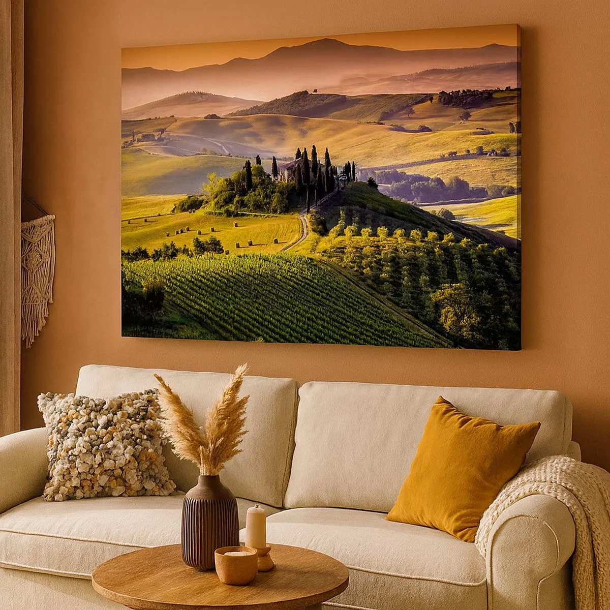 Canvas picture - Tuscan landscape with vineyards and a house on a hill - 70x50cm - Arcadia - Tuscan Landscape - Modern wall decoration for the living room and bedroom ARTTOR