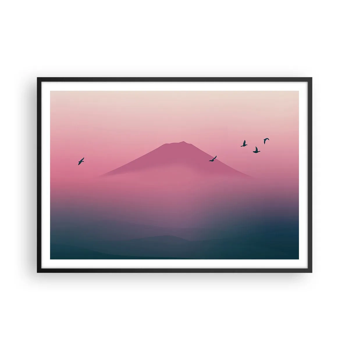 Poster in black frame - Wanderers above Clouds - 100x70 cm