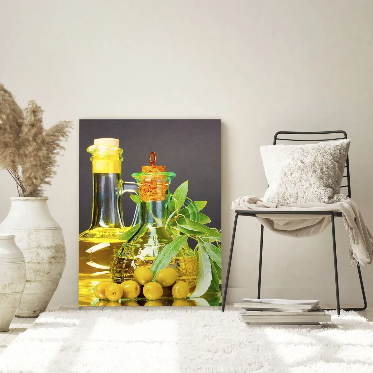 Glass picture - Still Life with Olives and Olive Oil - 70x100 cm