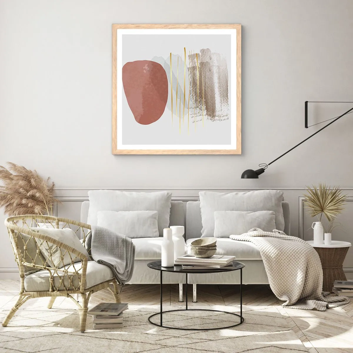 Poster in light oak frame - Abstract Colonnade - 50x50 cm