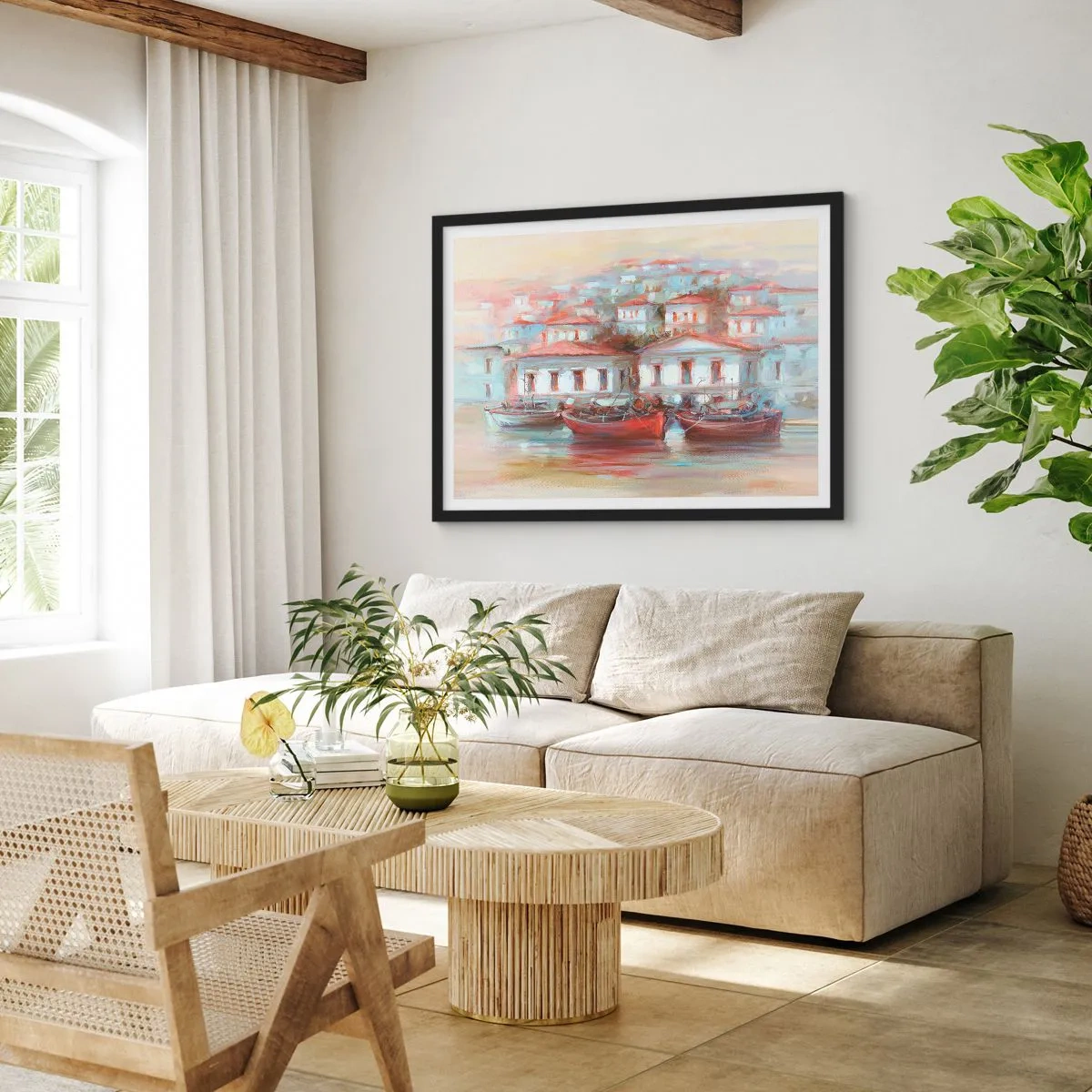 Poster in black frame - Happy Town - 100x70 cm