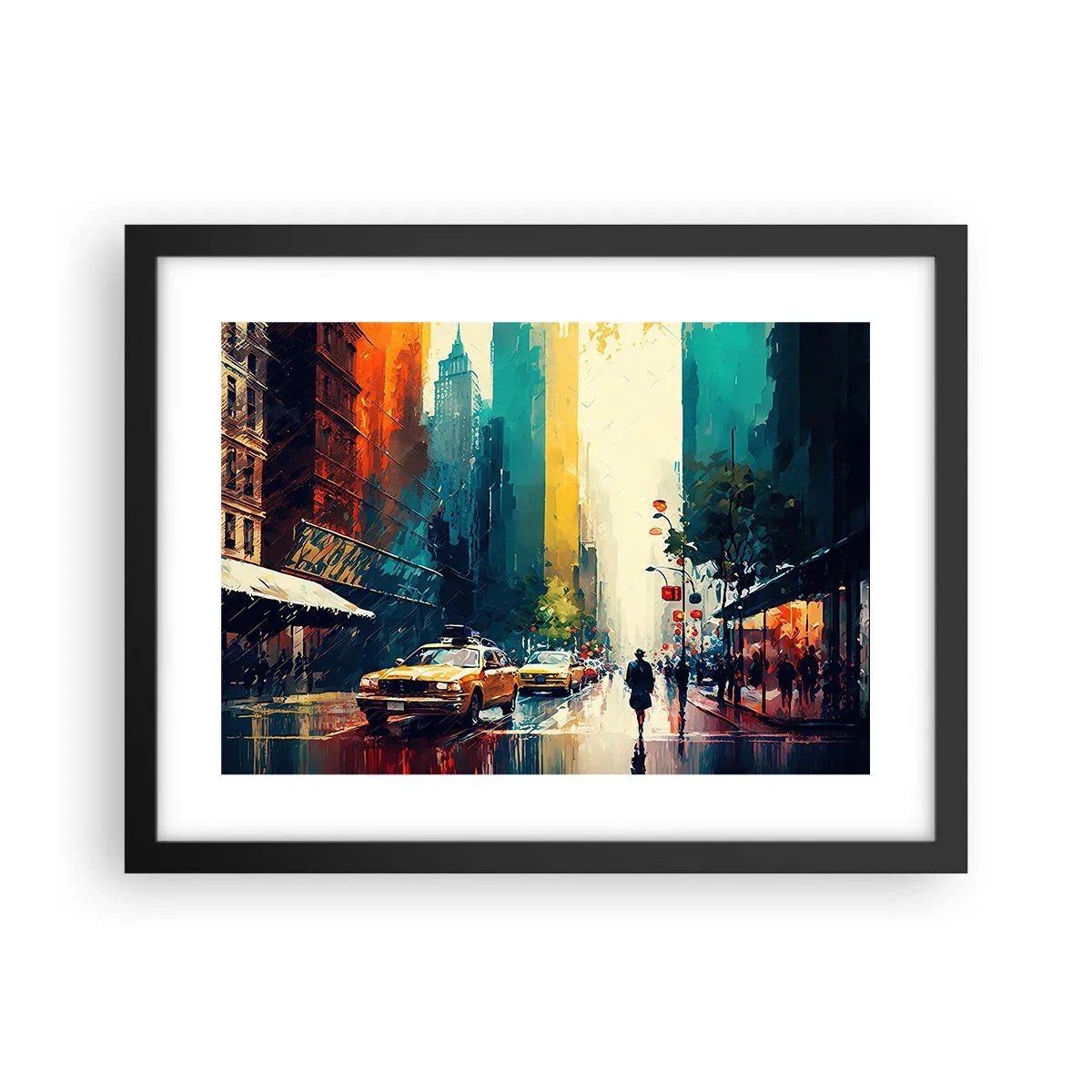 Poster in black frame - New York - Even Rain Is Colourful - 40x30 cm
