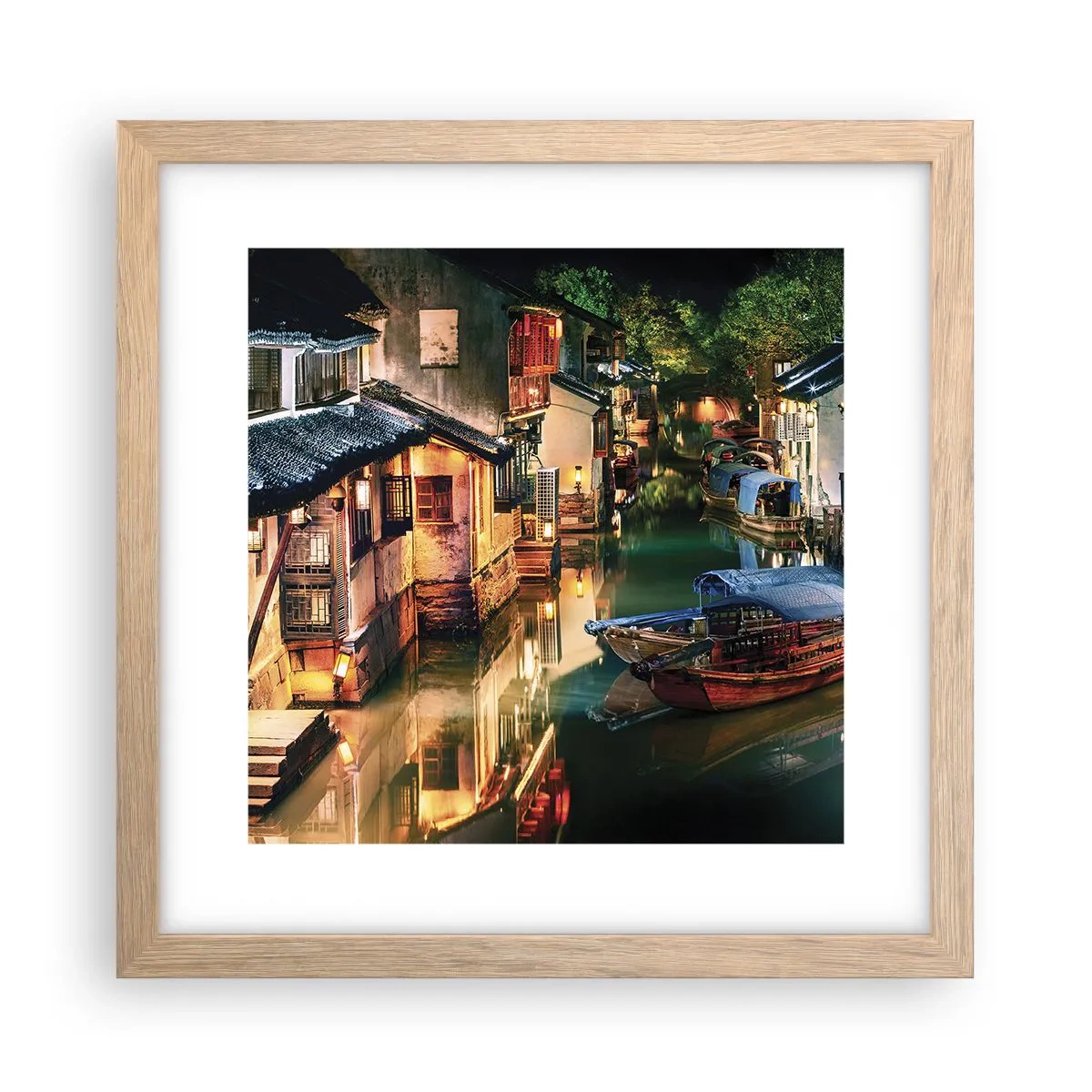 Poster in light oak frame - Evening on a Chinese Street - 30x30 cm
