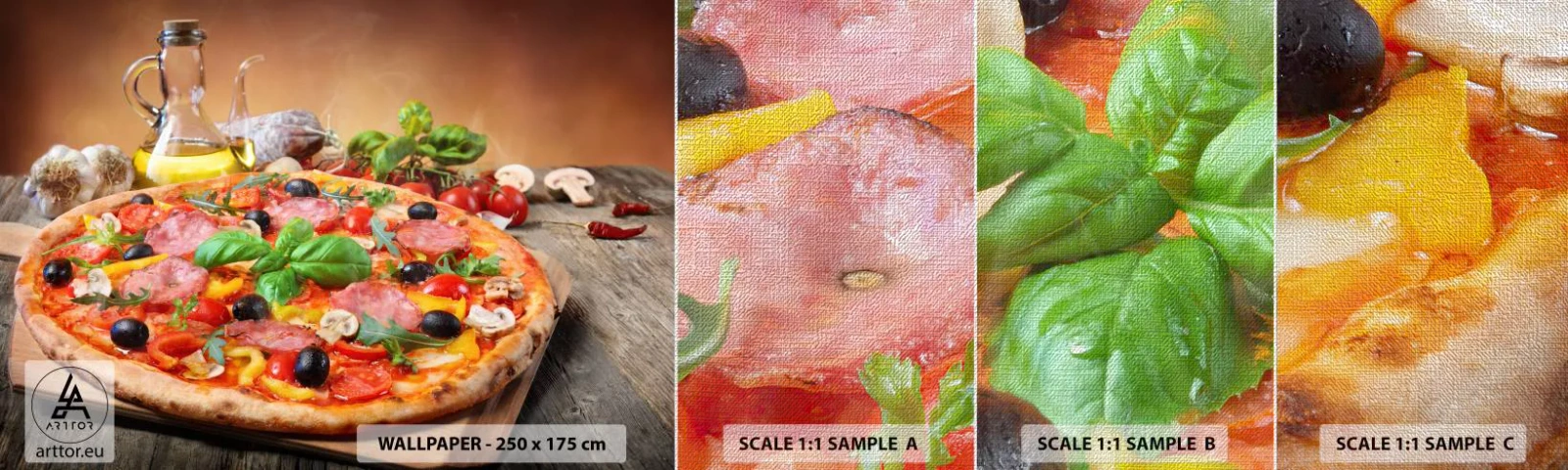 Photo Wallpaper Sample Premium Canvas - With a Real Italian Flavouring - Gastronomy, Pizza, Italy - 100x30 cm