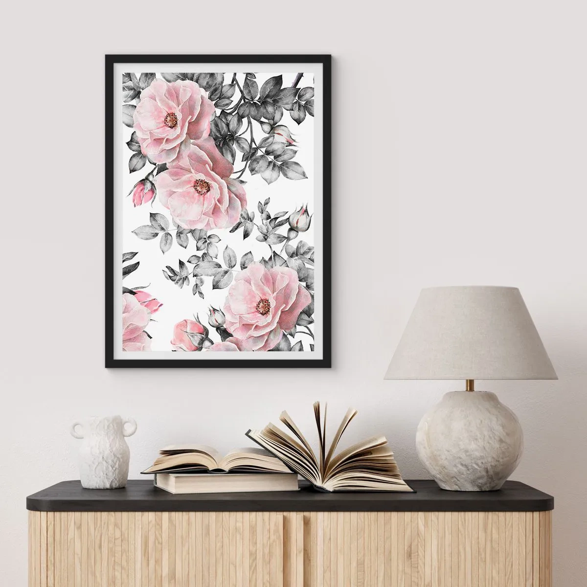 Poster in black frame - Getting Lost in Rose Flowers - 40x50 cm
