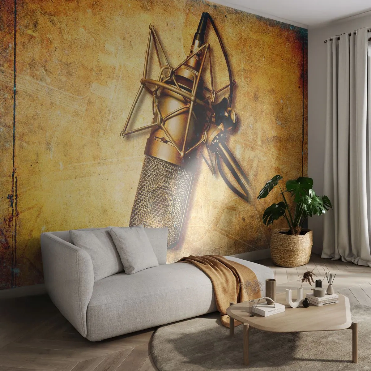 Self-Adhesive Photo Wallpaper Deluxe Sticker - Golden Years of the Radio - Microphone, Music, Retro - 250x175 cm
