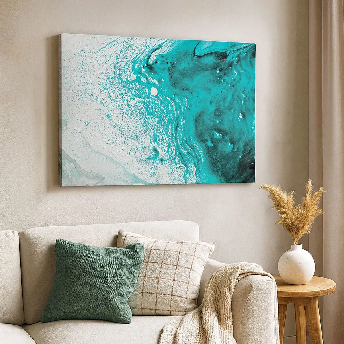 Canvas picture - Abstract composition in turquoise shades on a white background - 70x50cm - Dissolving in White and Turquoise - Modern wall decoration for the living room and bedroom ARTTOR