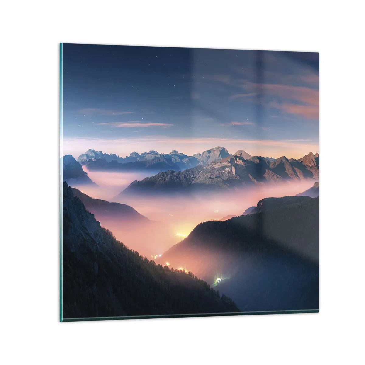 Glass picture - Light in the Valleys - 40x40 cm