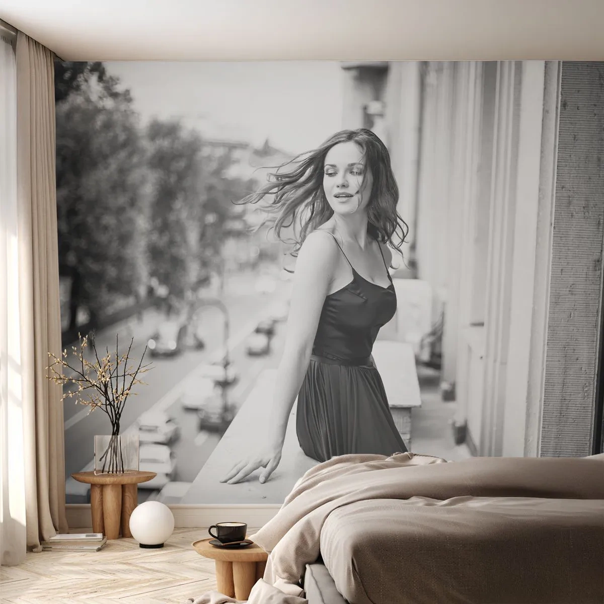 Photo Wallpaper Premium Sand - Certainly a Parisian - Woman, City, Architecture - 100x70 cm