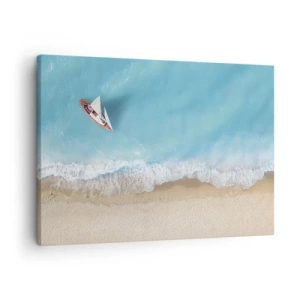 Canvas picture - bird's eye view of a boat on the beach - 70x50cm - On the Border of Blue and Gold - Modern wall decoration for the living room and bedroom ARTTOR