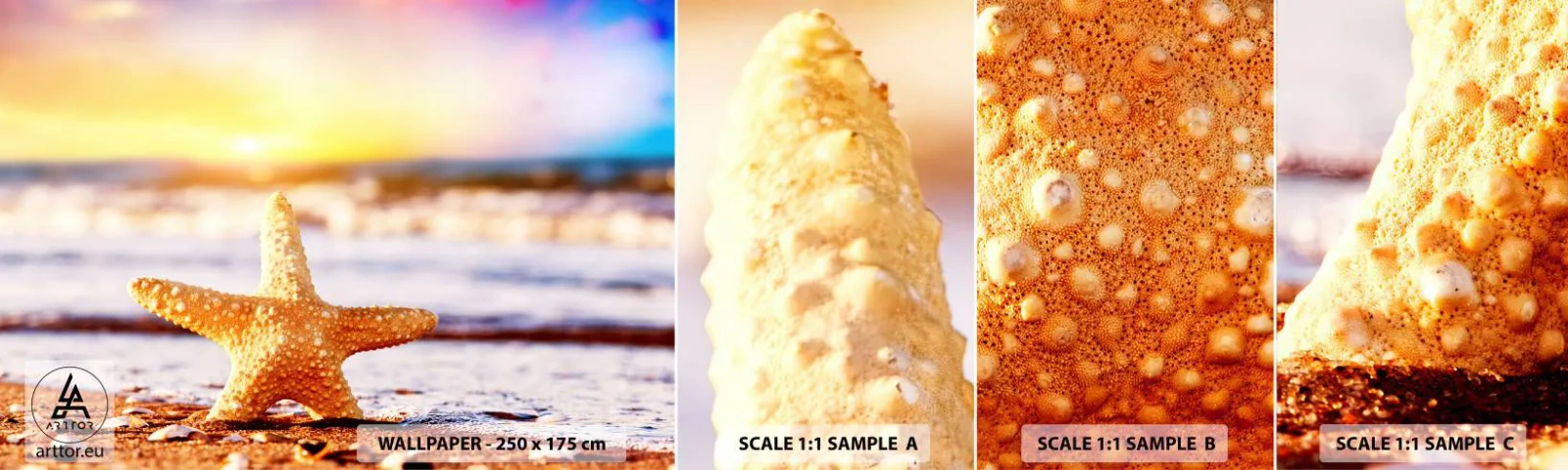 Photo Wallpaper Sample Standard Eco - Sea Kiss - Starfish, Beach, Ocean - 100x30 cm