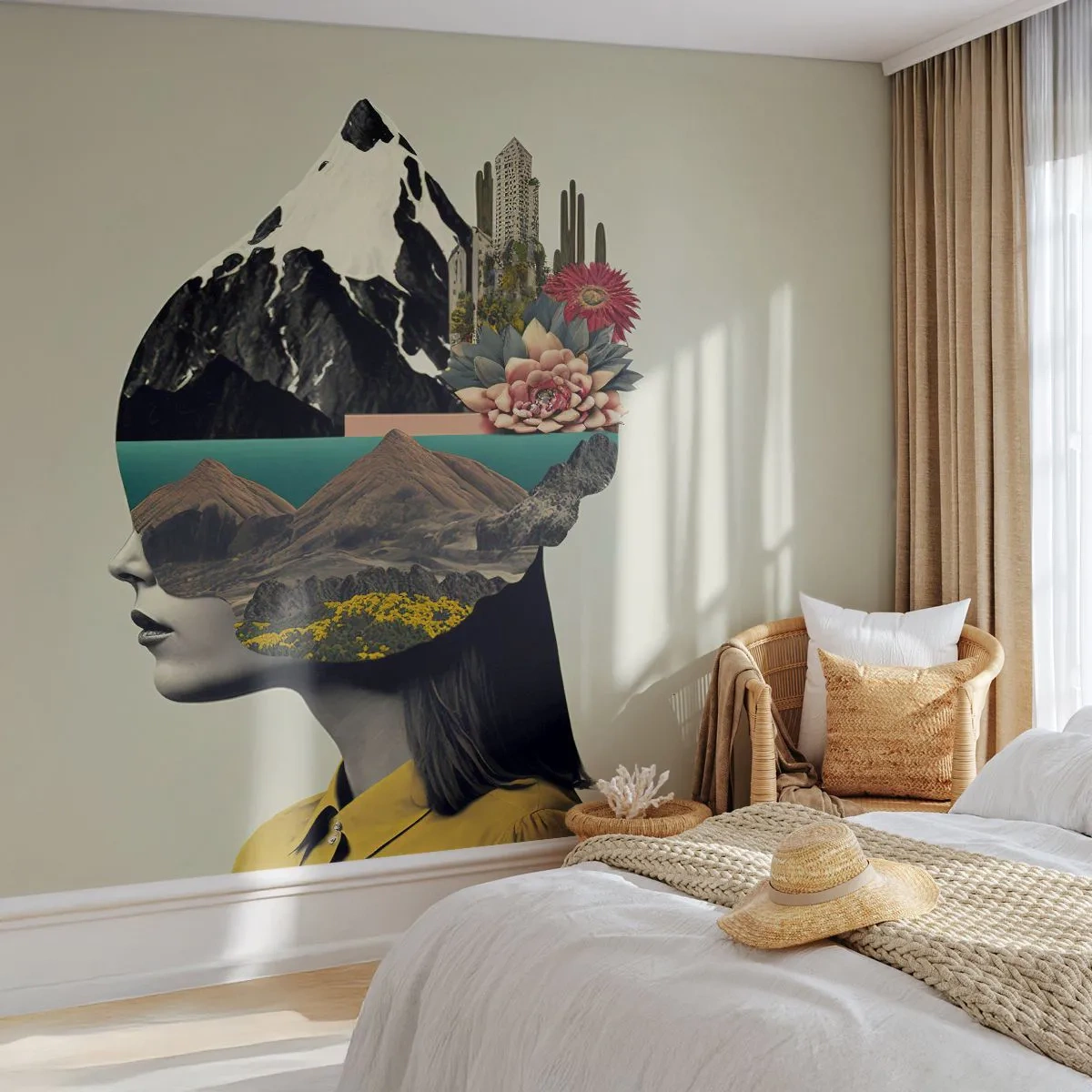 Photo Wallpaper Premium Sand - Woman - Always a Mystery - Mountains, Mind, Head - 150x105 cm
