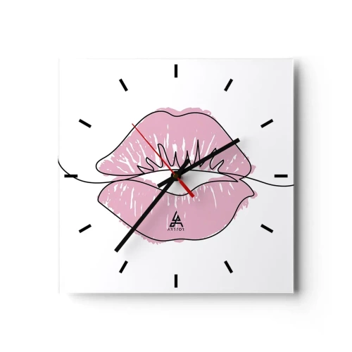 Wall clock - Clock on glass - Ready for a Kiss? - 30x30 cm