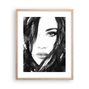 Poster in light oak frame - Portriat of a Lady in  Black and White - 40x50 cm