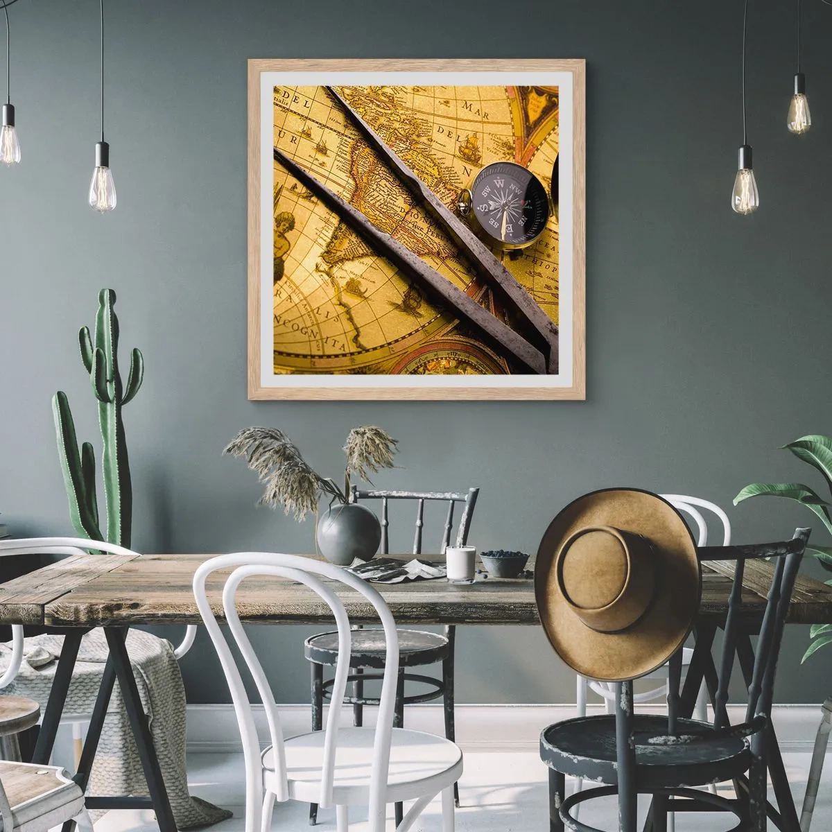 Poster in light oak frame - With a Compass through the Seas - 50x50 cm