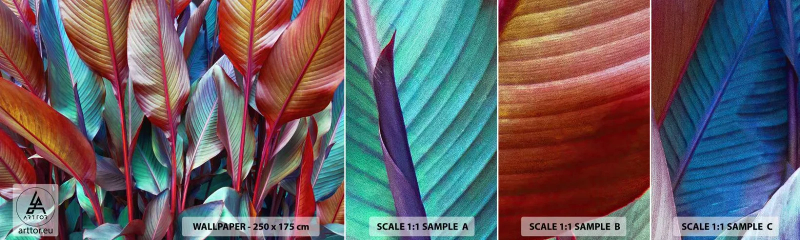 Photo Wallpaper Sample Self-Adhesive Deluxe Sticker - Colourful Thicket - Leaves, Botany, Boho - 100x30 cm