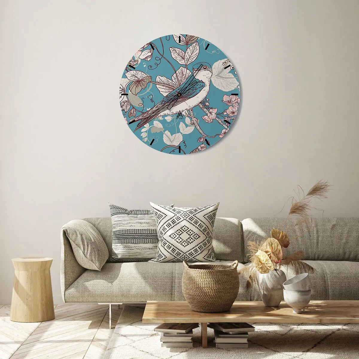 Wall clock - Clock on glass - In the Whitewood Chirps and Silvery - 40x40 cm