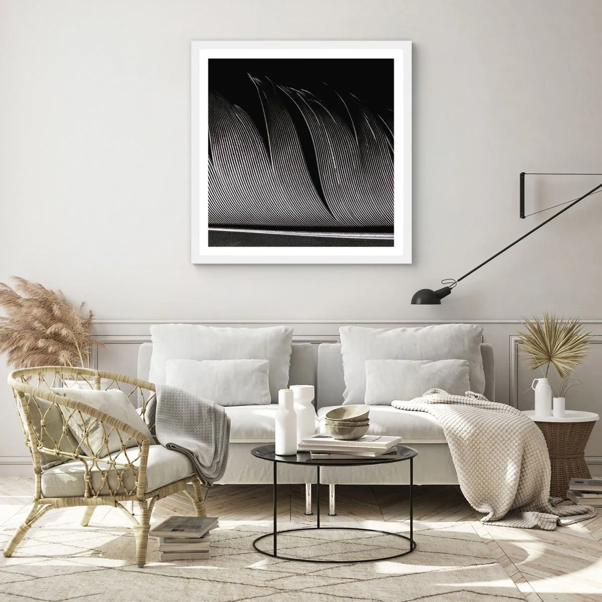 Poster in white frmae - Feather - Wonderful Constract - 50x50 cm