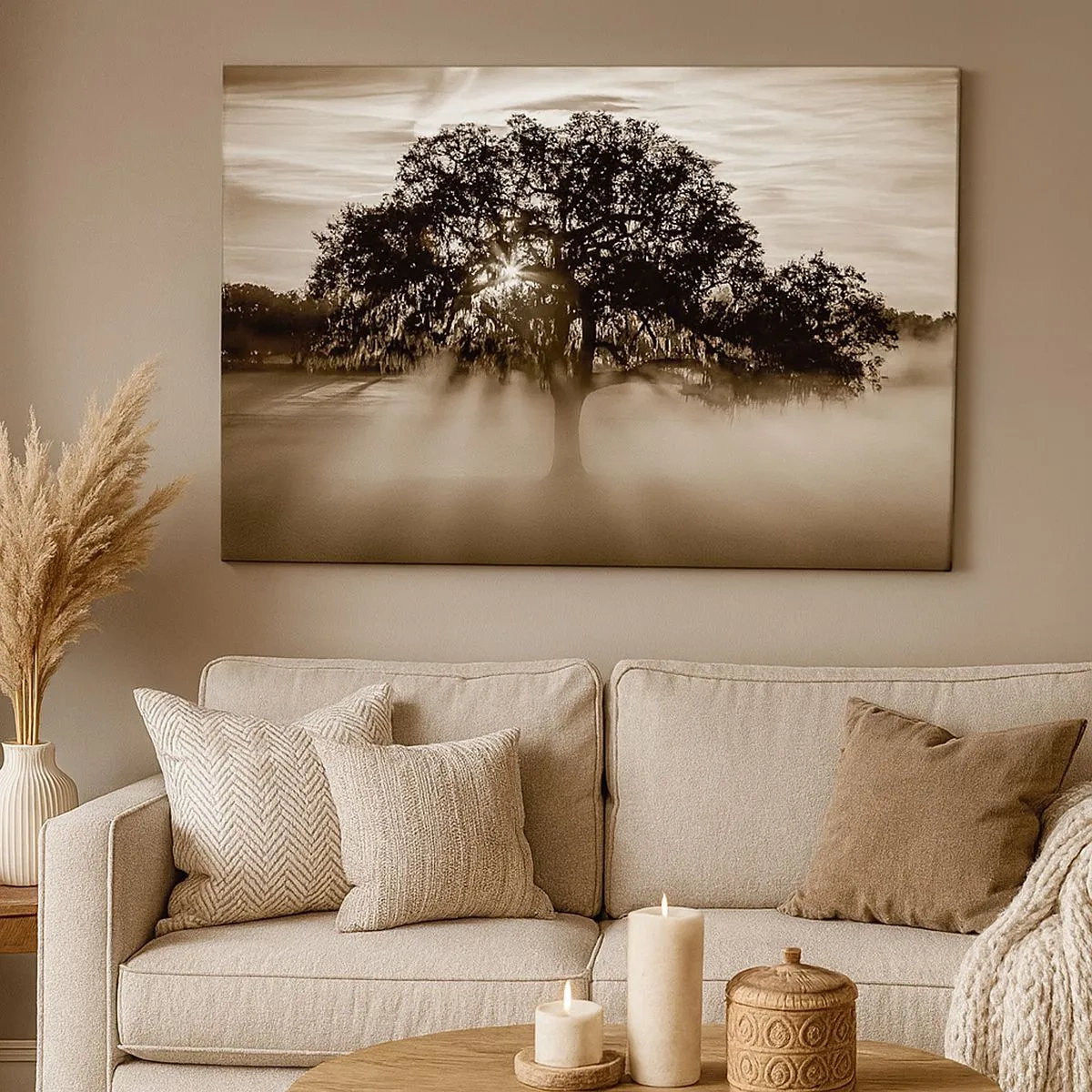 Canvas picture - Rays of sunlight shining through a lonely tree - 70x50cm - Tree of Good Knowledge - Modern wall decoration for the living room and bedroom ARTTOR