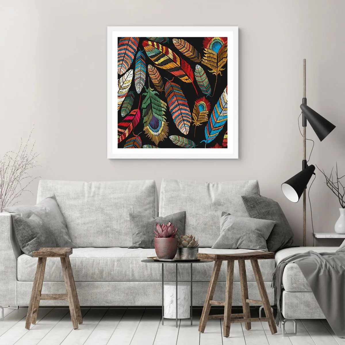 Poster in white frmae - Bird Carnival - 60x60 cm