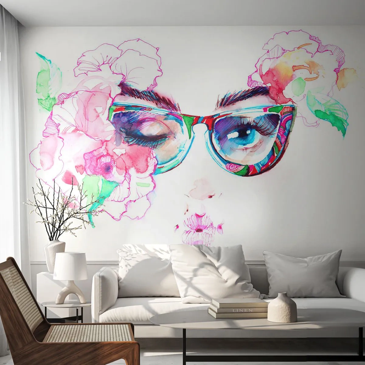 Photo Wallpaper Premium Sand - Tempting Promise - Abstraction, Woman's Eyes, Glasses - 150x105 cm